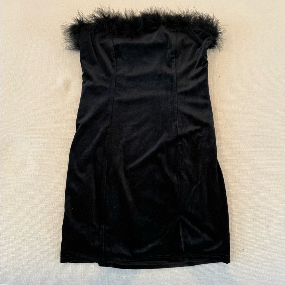 Superdown Black Strapless Dress with Feather Detail
